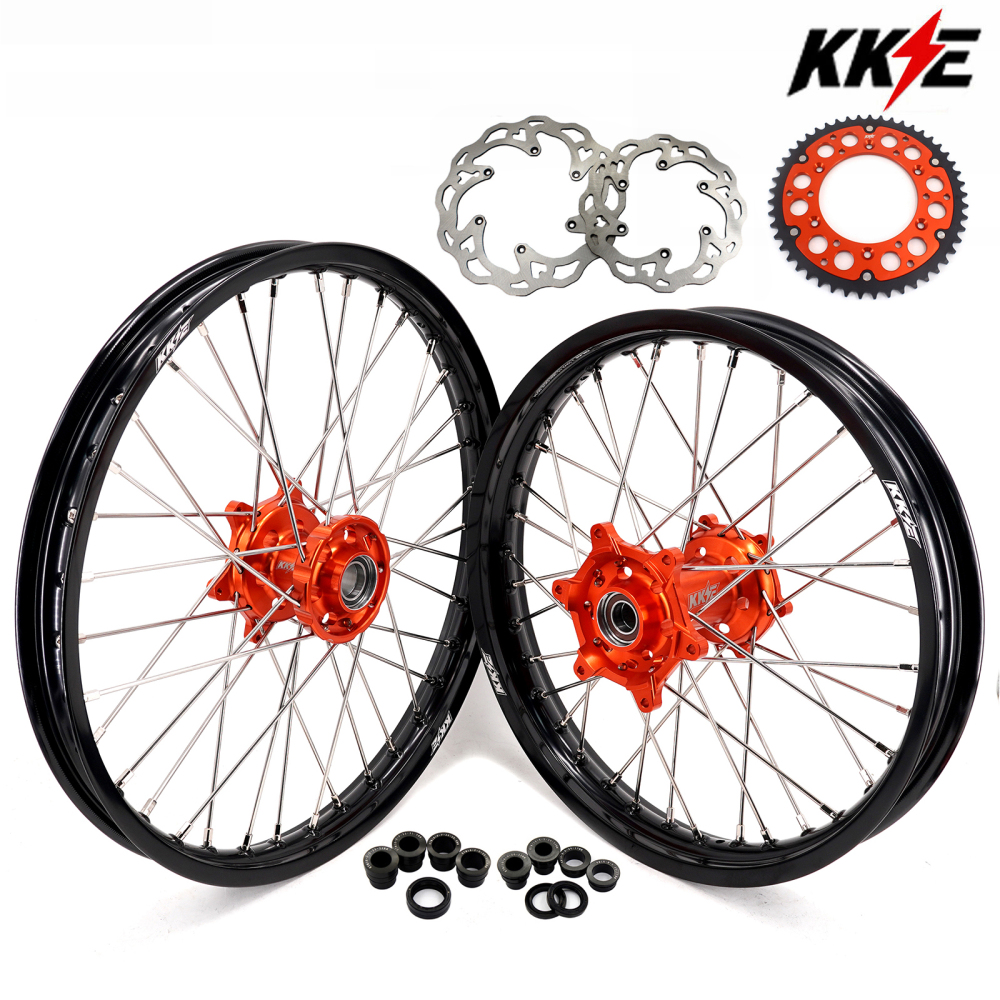 Compatible with 2003-2025 KTM EXC SXF XCW XCF 125-530CC -- KKE Front & Rear Wheels Rims Orange CNC Hubs