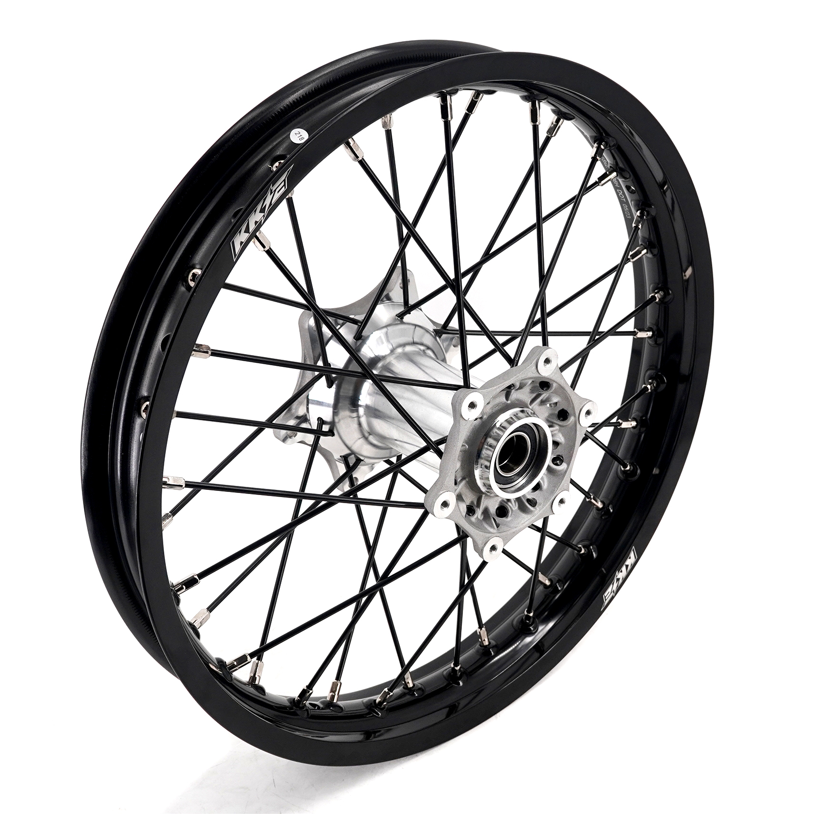 KKE 21/19 MX Casting Wheels Rims set Compatible with KTM EXC-F 125 2003-2025 Silver Hub / Black Spoke