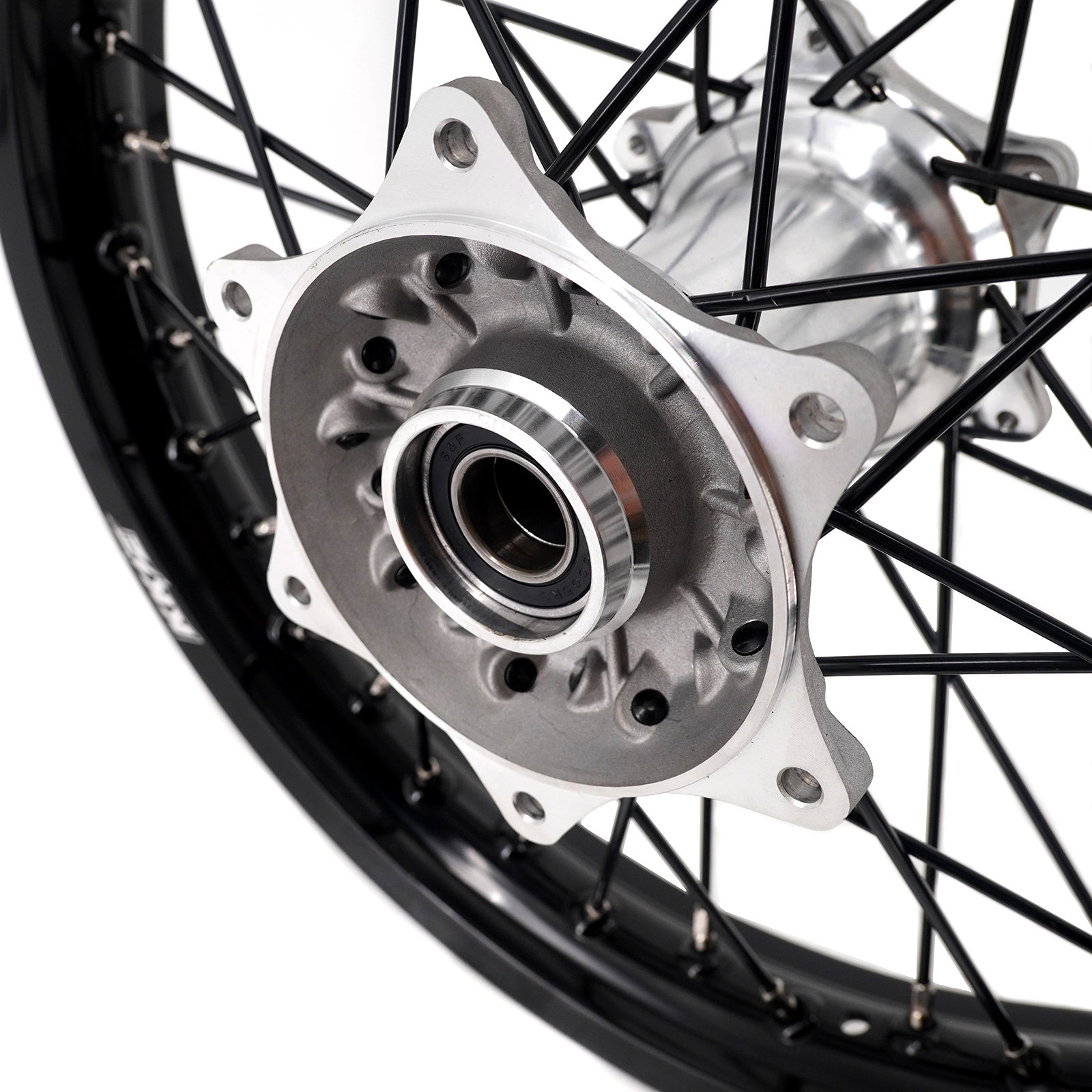 KKE 21/19 MX Casting Wheels Rims set Compatible with KTM EXC-F 125 2003-2025 Silver Hub / Black Spoke