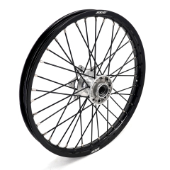 KKE 21/19 MX Casting Wheels Rims set Compatible with KTM EXC-F 125 2003-2025 Silver Hub / Black Spoke