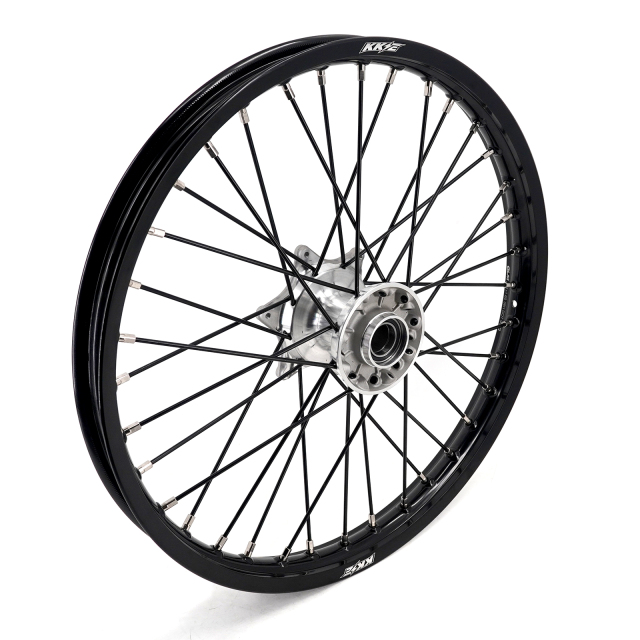 KKE 21/19 MX Casting Wheels Rims set Compatible with KTM EXC-F 125 2003-2025 Silver Hub / Black Spoke