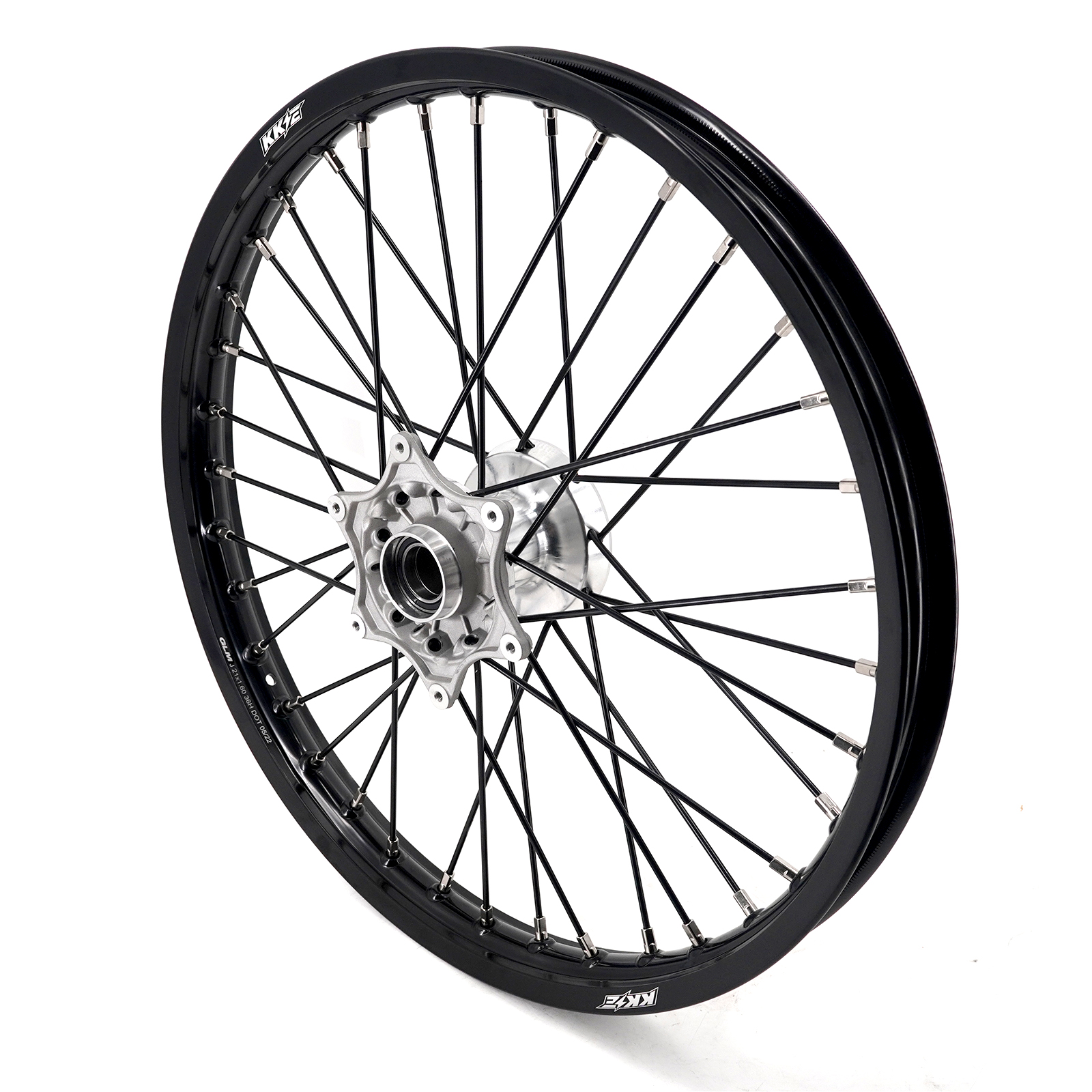 KKE 21/19 MX Casting Wheels Rims set Compatible with KTM EXC-F 125 2003-2025 Silver Hub / Black Spoke