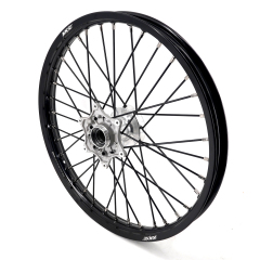 KKE 21/19 MX Casting Wheels Rims set Compatible with KTM EXC-F 125 2003-2025 Silver Hub / Black Spoke