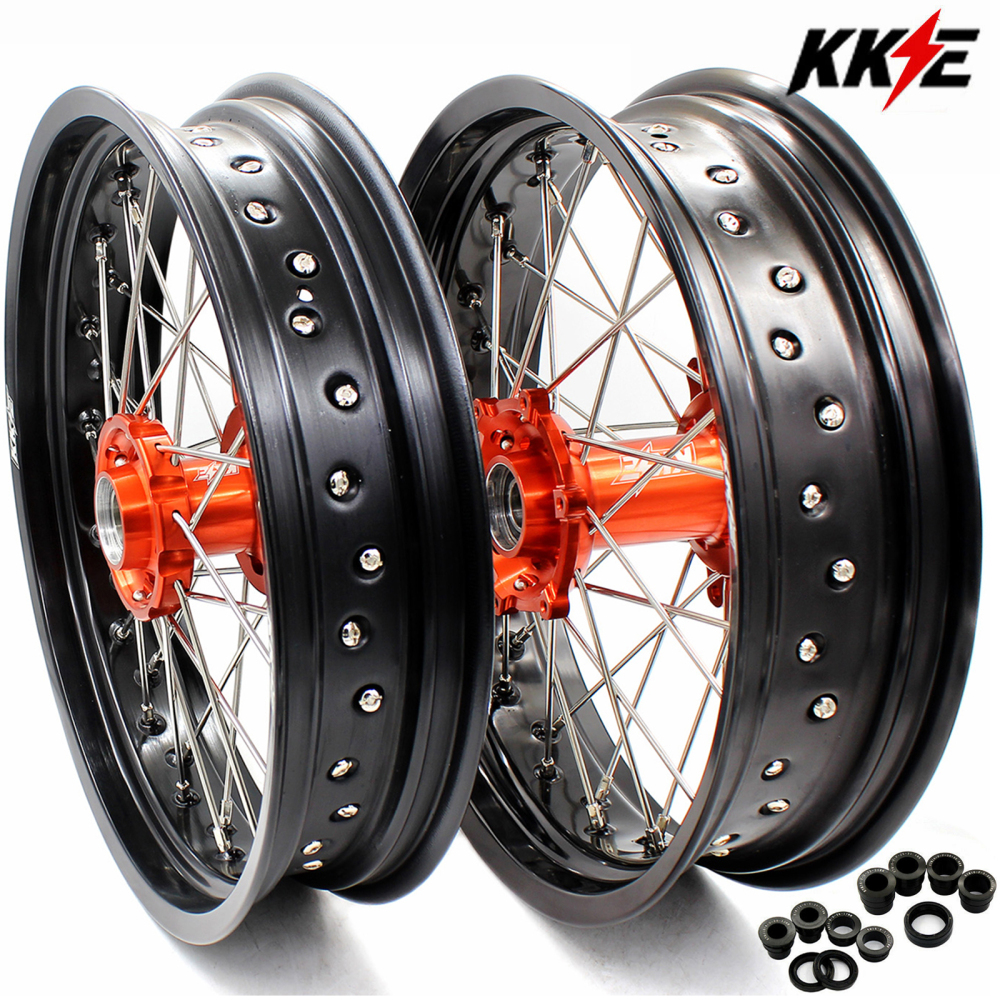 for KTM 125-530CC-KKE 3.5*17" /4.25*17" Supermoto Wheels for KTM 125-530CC XCW EXC EXCW 2000-2025 / Husqvarna TE TC FE FC 125cc-501cc 2014-2024 All Black