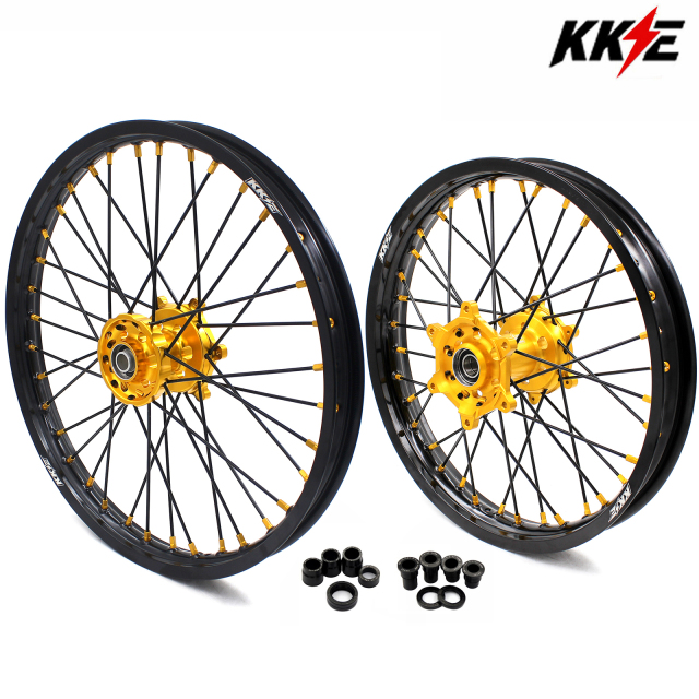 for RM125 RM250 1996-2008-- KKE CNC Dirt Bike Wheels fit Suzuki (Gold Hub/ Black Hub / Red Hub / Gold Rim / Black Rim)