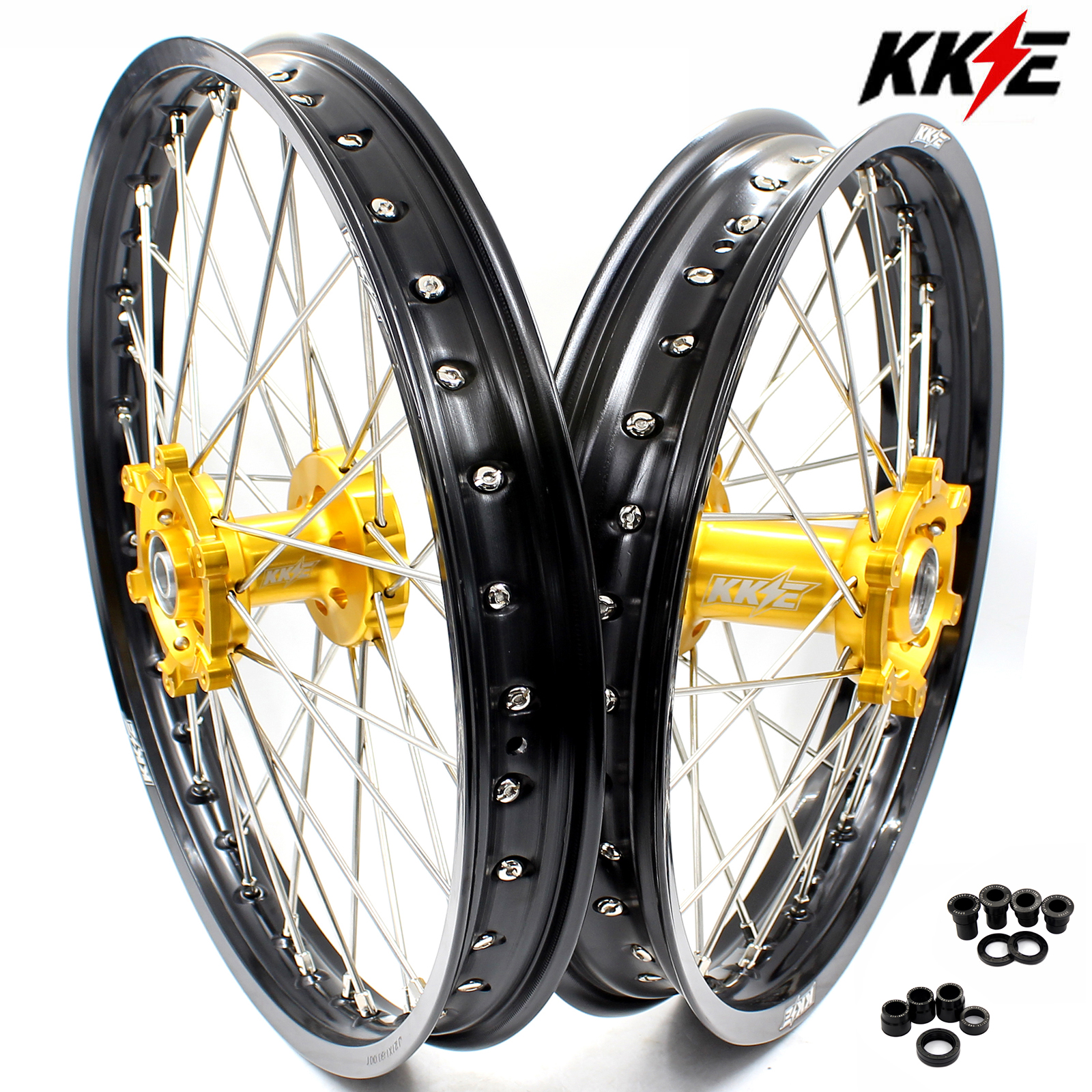 for RM125 RM250 1996-2008-- KKE CNC Dirt Bike Wheels fit Suzuki (Gold Hub/ Black Hub / Red Hub / Gold Rim / Black Rim)
