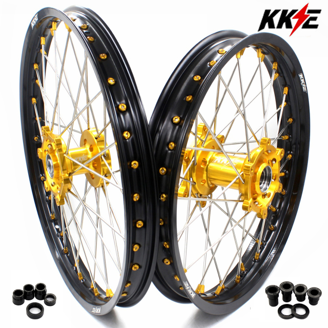 for RM125 RM250 1996-2008-- KKE CNC Dirt Bike Wheels fit Suzuki (Gold Hub/ Black Hub / Red Hub / Gold Rim / Black Rim)