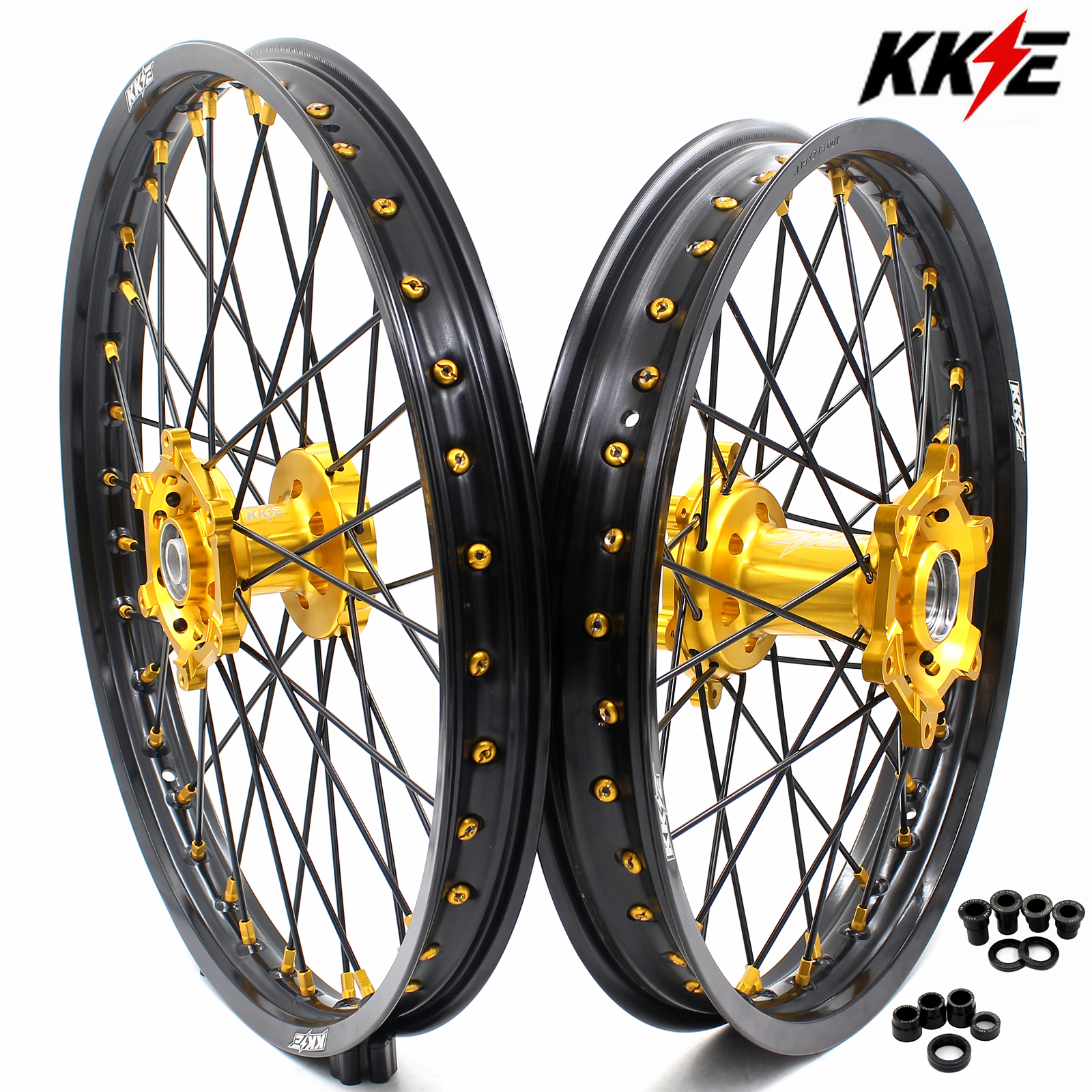 for RM125 RM250 1996-2008-- KKE CNC Dirt Bike Wheels fit Suzuki (Gold Hub/ Black Hub / Red Hub / Gold Rim / Black Rim)