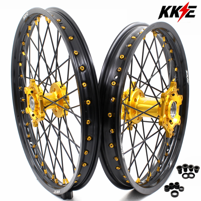 for RM125 RM250 1996-2008-- KKE CNC Dirt Bike Wheels fit Suzuki (Gold Hub/ Black Hub / Red Hub / Gold Rim / Black Rim)