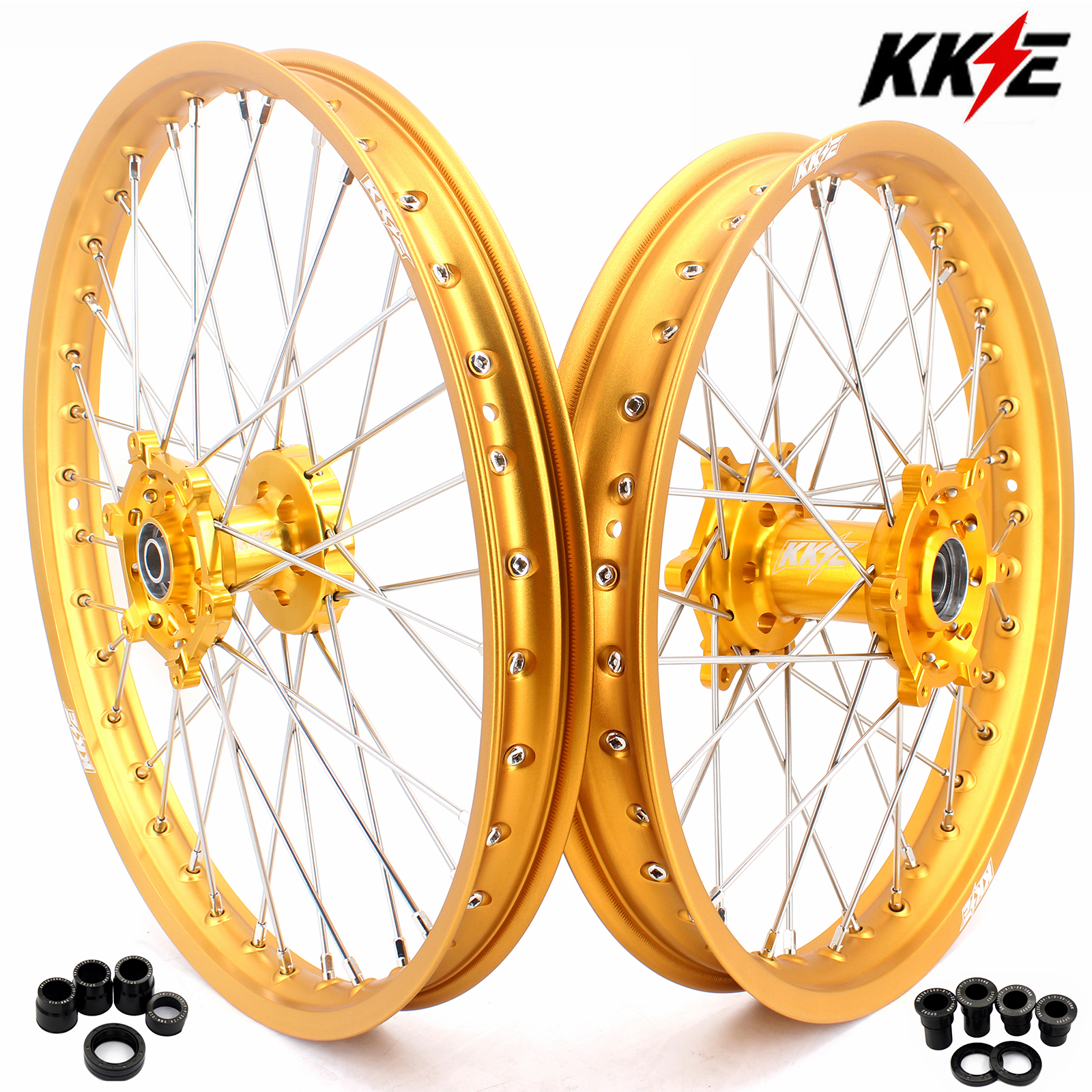for RM125 RM250 1996-2008-- KKE CNC Dirt Bike Wheels fit Suzuki (Gold Hub/ Black Hub / Red Hub / Gold Rim / Black Rim)