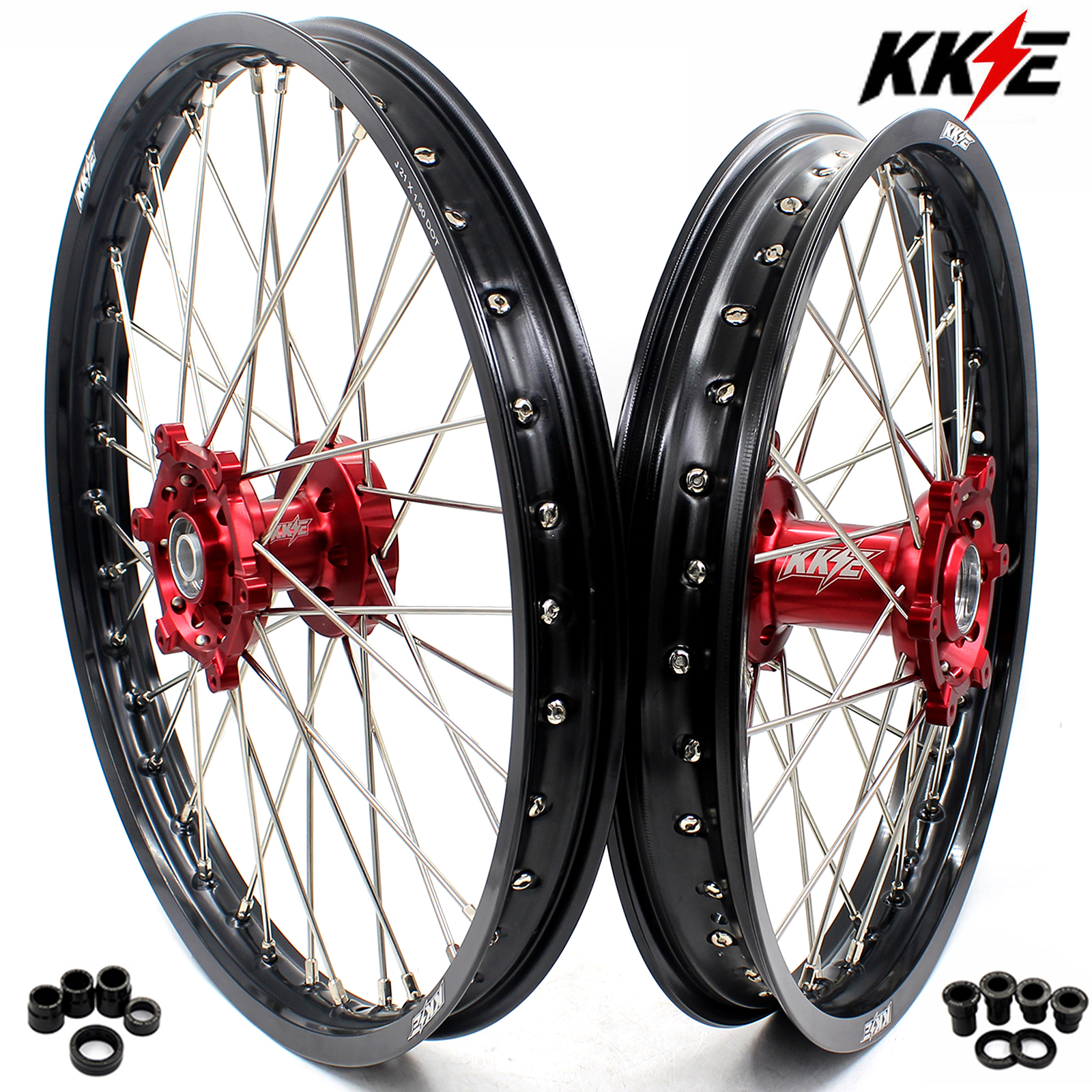 for RM125 RM250 1996-2008-- KKE CNC Dirt Bike Wheels fit Suzuki (Gold Hub/ Black Hub / Red Hub / Gold Rim / Black Rim)