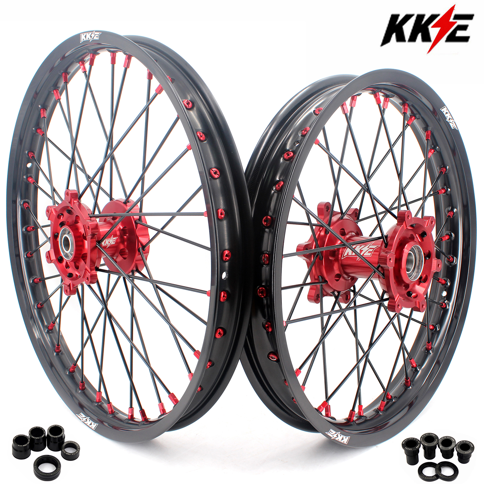 for RM125 RM250 1996-2008-- KKE CNC Dirt Bike Wheels fit Suzuki (Gold Hub/ Black Hub / Red Hub / Gold Rim / Black Rim)