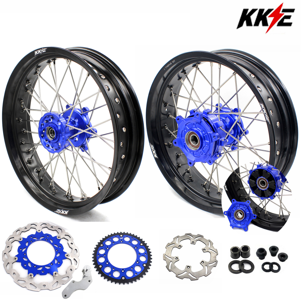 for DRZ400SM 05-25 DRZ400S 00-25 DRZ400 E - KKE Cush Drive Supermoto Motard Wheels fit Suzuki CNC Hubs 3.5*17"/4.25*17" with Discs & a Sprocket (Blue Hub/ Gold Hub/ Black Hub / Red Hub / Silver Hub / Black Rim)