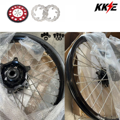 Returned Wheels for RM125 RM250 1996-2000-- KKE Dirt Bike Wheels fit Suzuki Black Rim CNC Black Hub with Discs & a Rear Sprocket