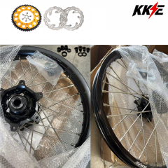Returned Wheels for RM125 RM250 1996-2000-- KKE Dirt Bike Wheels fit Suzuki Black Rim CNC Black Hub with Discs & a Rear Sprocket