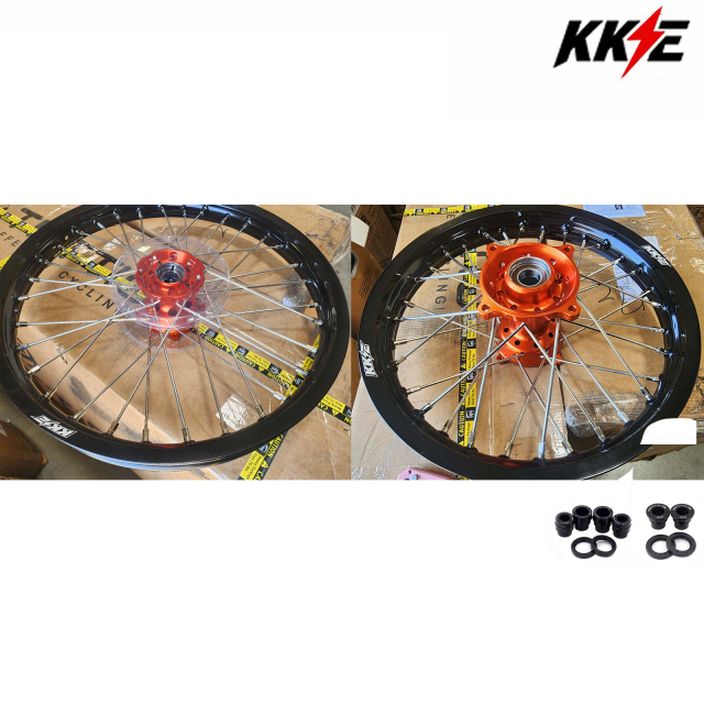 Returned Wheels Compatible with KTM 85 SX 2003-2020 / Husqvarna TC 85 2014 - 2020 -- KKE 19/16 Kid's Dirt Bike WheelsOrange Hub / Silver Nipples