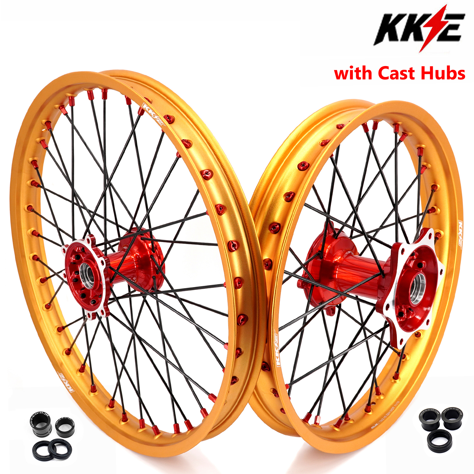 for Honda CRF250R 2014-2026 CRF450R 13-2026 ---KKE Dirt Bike Wheels Rims (Gold Hub/ Black Hub / Red Hub / Gold Rim / Black Rim)
