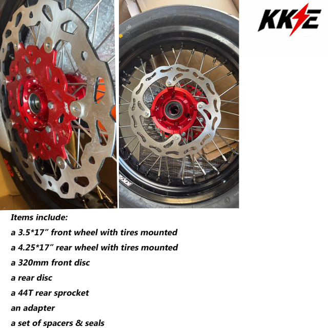 Returned Wheels for Honda CRF250R 2004-2013 CRF450R 2002-2012 -- KKE Supermoto Wheels with CST Tires Mounted 3.5*17"/4.25*17 Rims