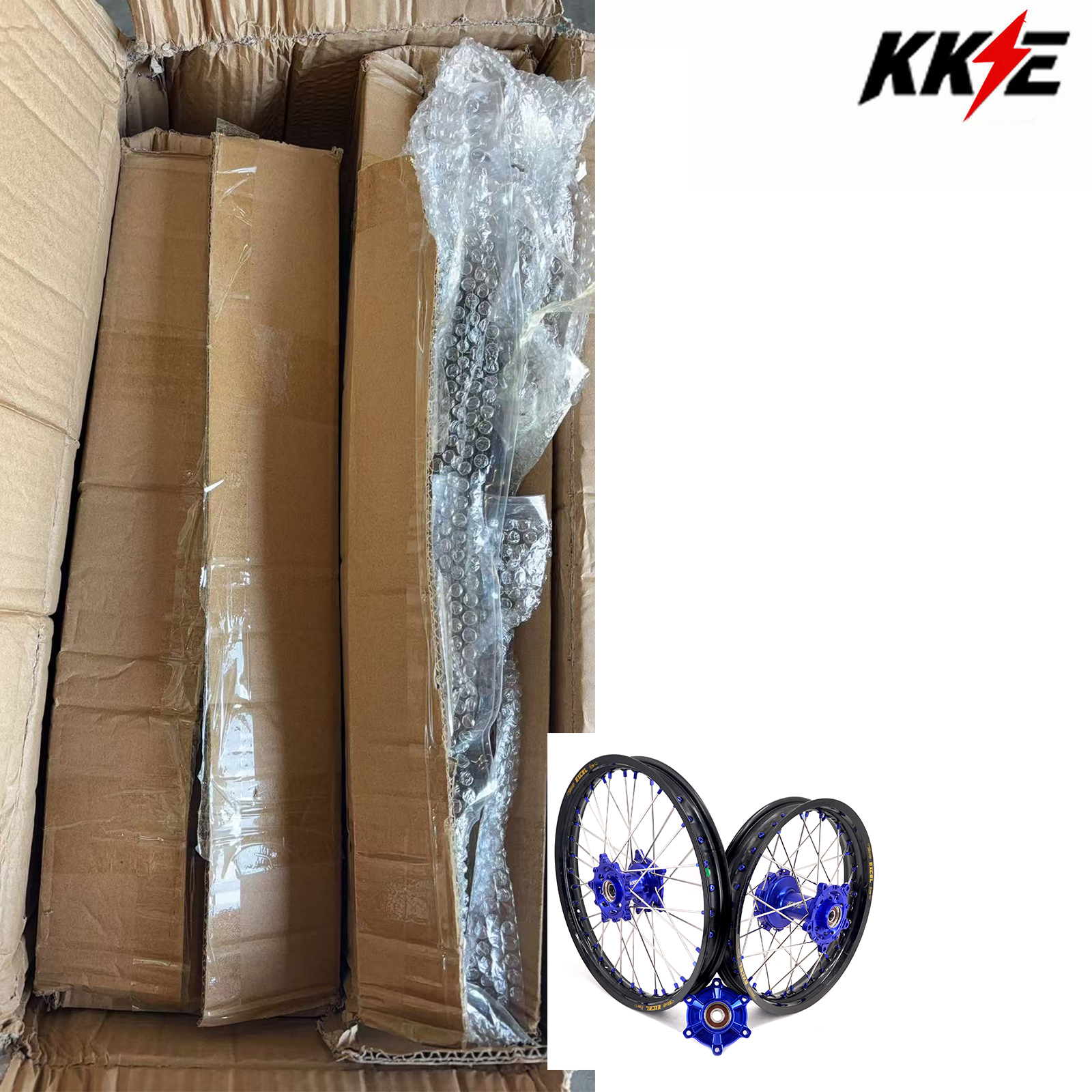 Returned Wheels for Tenere 700 -- KKE Wheels Excel Rims Compatible with Yamaha Tenere 700 2019 - 2025 Blue Nuts 1.85*21"/2.5*18"
