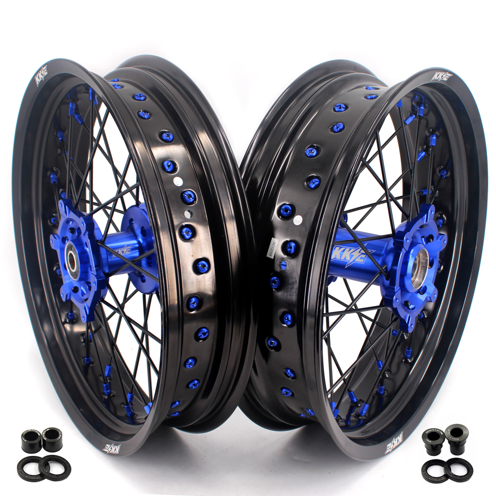 for DRZ400SM 05-25 DRZ400S 00-25 DRZ400 E - KKE Supermoto Motard Wheels fit Suzuki CNC Hubs 3.5*17"/4.25*17" (Blue Hub/ Gold Hub/ Black Hub / Red Hub / Silver Hub / Black Rim)