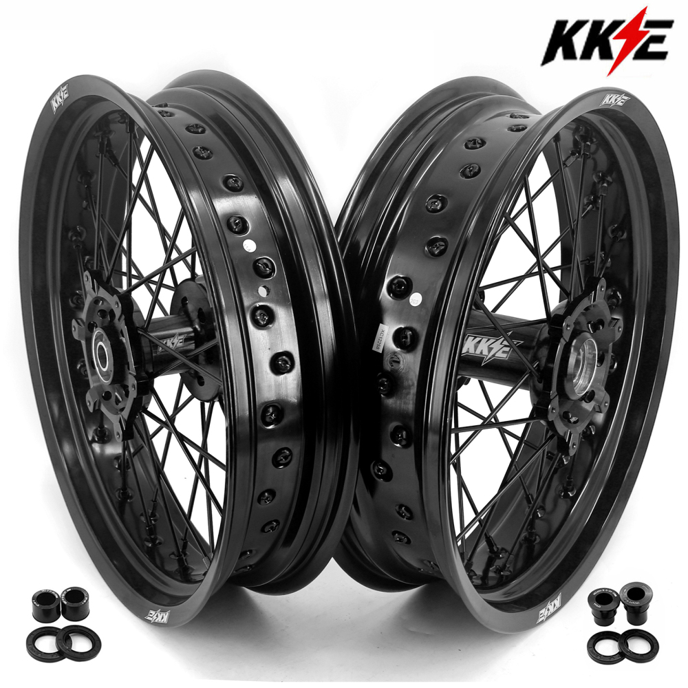 for DRZ400SM 05-25 DRZ400S 00-25 DRZ400 E - KKE Supermoto Motard Wheels fit Suzuki CNC Hubs 3.5*17"/4.25*17" (Blue Hub/ Gold Hub/ Black Hub / Red Hub / Silver Hub / Black Rim)