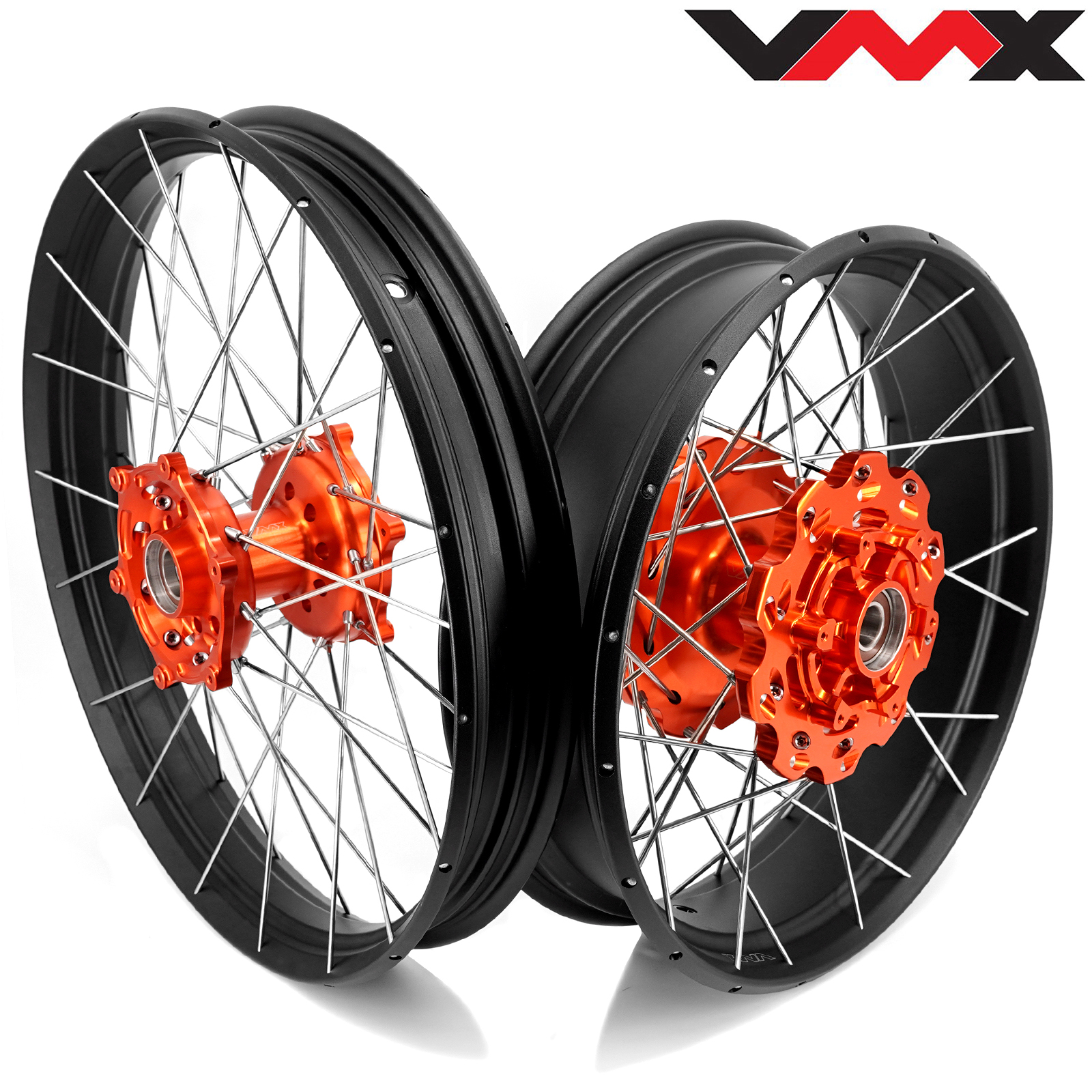 for KTM 1290 / 1090 / 890 / 790 --VMX 21/18 Tubeless Wheels for KTM 1090 Adventure R 2017-2019 / KTM 1290 Adventure 2017-2020 Orange Hub