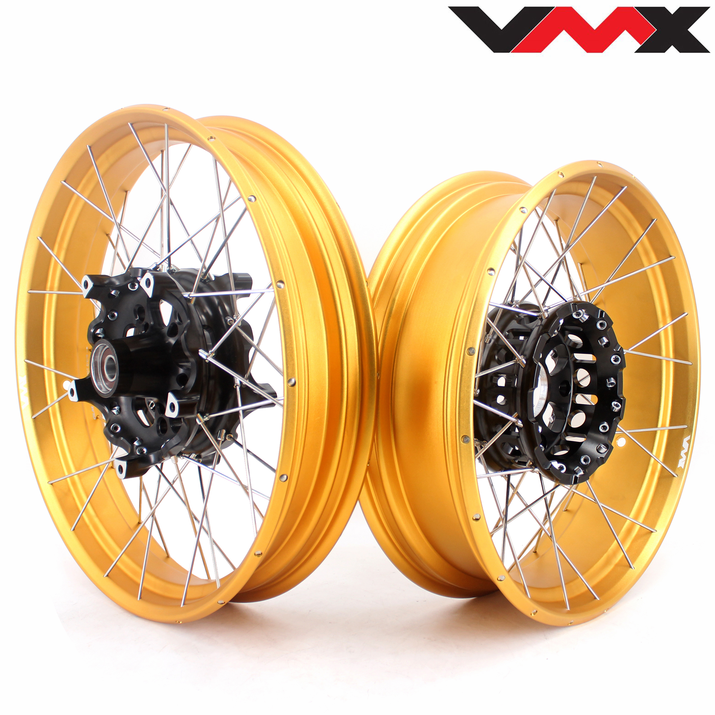 For BMW R1200GS ADV 13 - 20 / R1250GS 19 - 2025 VMX 3.0*19"/4.5*17" Tubeless Rims CNC Black Hubs Gold Rim