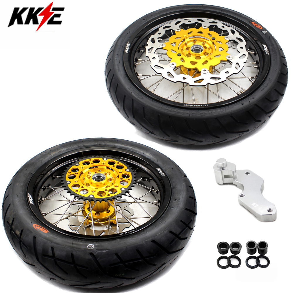 KKE 3.5/4.25 Supermoto Wheels Set with CST Tires fit Suzuki RMZ250 2007-2025 RMZ450 2005-2025 Gold Hub