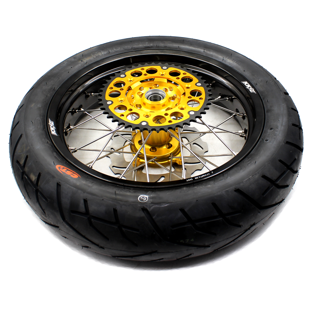 KKE 3.5/4.25 Supermoto Wheels Set with CST Tires fit Suzuki RMZ250 2007-2025 RMZ450 2005-2025 Gold Hub