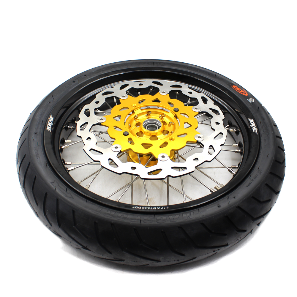 KKE 3.5/4.25 Supermoto Wheels Set with CST Tires fit Suzuki RMZ250 2007-2025 RMZ450 2005-2025 Gold Hub