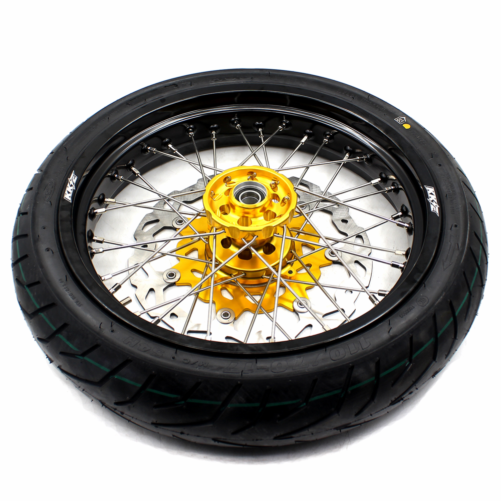 KKE 3.5/4.25 Supermoto Wheels Set with CST Tires fit Suzuki RMZ250 2007-2025 RMZ450 2005-2025 Gold Hub