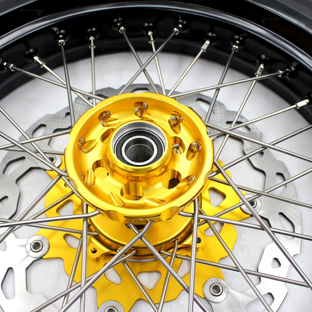 KKE 3.5/4.25 Supermoto Wheels Set with CST Tires fit Suzuki RMZ250 2007-2025 RMZ450 2005-2025 Gold Hub