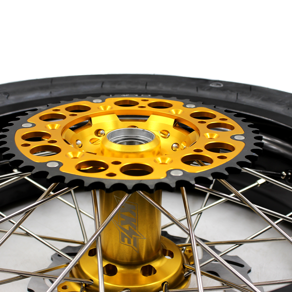 KKE 3.5/4.25 Supermoto Wheels Set with CST Tires fit Suzuki RMZ250 2007-2025 RMZ450 2005-2025 Gold Hub