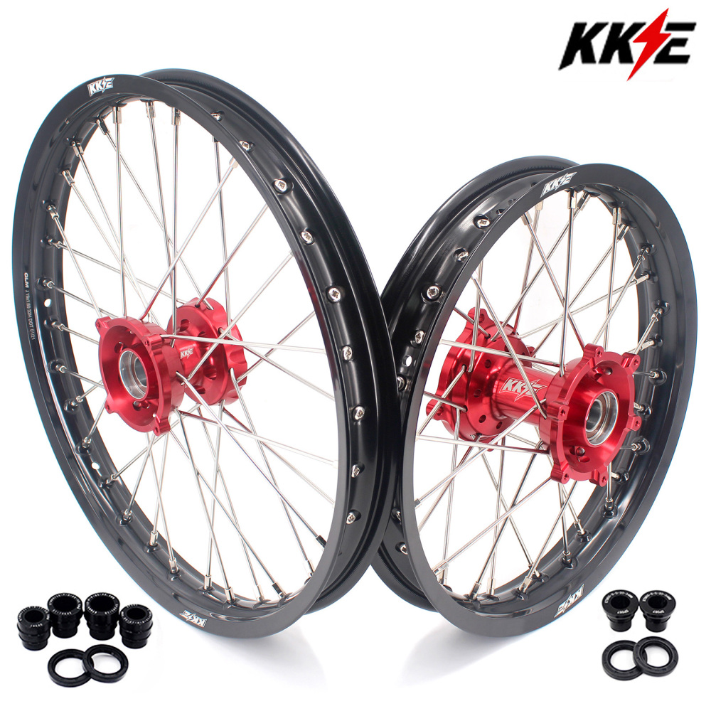 KKE 17/14 Kid's Dirt Bike Wheels Rims Compatible with Husqvarna TC 85 2021 - 2024 / Gas Gas MC 85 2021 - 2024 / KTM 85 SX 2021 - 2024 Blue Nipples