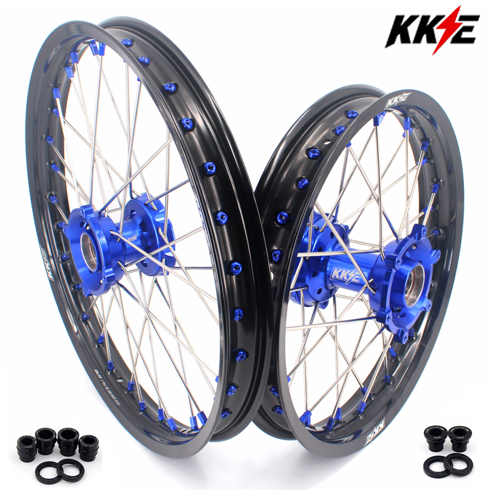 KKE 17/14 Kid's Dirt Bike Wheels Rims Compatible with KTM 85 SX 2021 - 2024 Blue Nipples