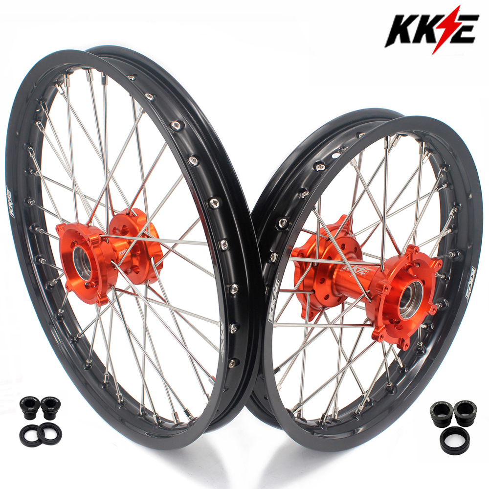 KKE 17/14 Kid's Dirt Bike Wheels Rims Compatible with Husqvarna TC 85 2021 - 2024 / Gas Gas MC 85 2021 - 2024 / KTM 85 SX 2021 - 2024 Blue Nipples
