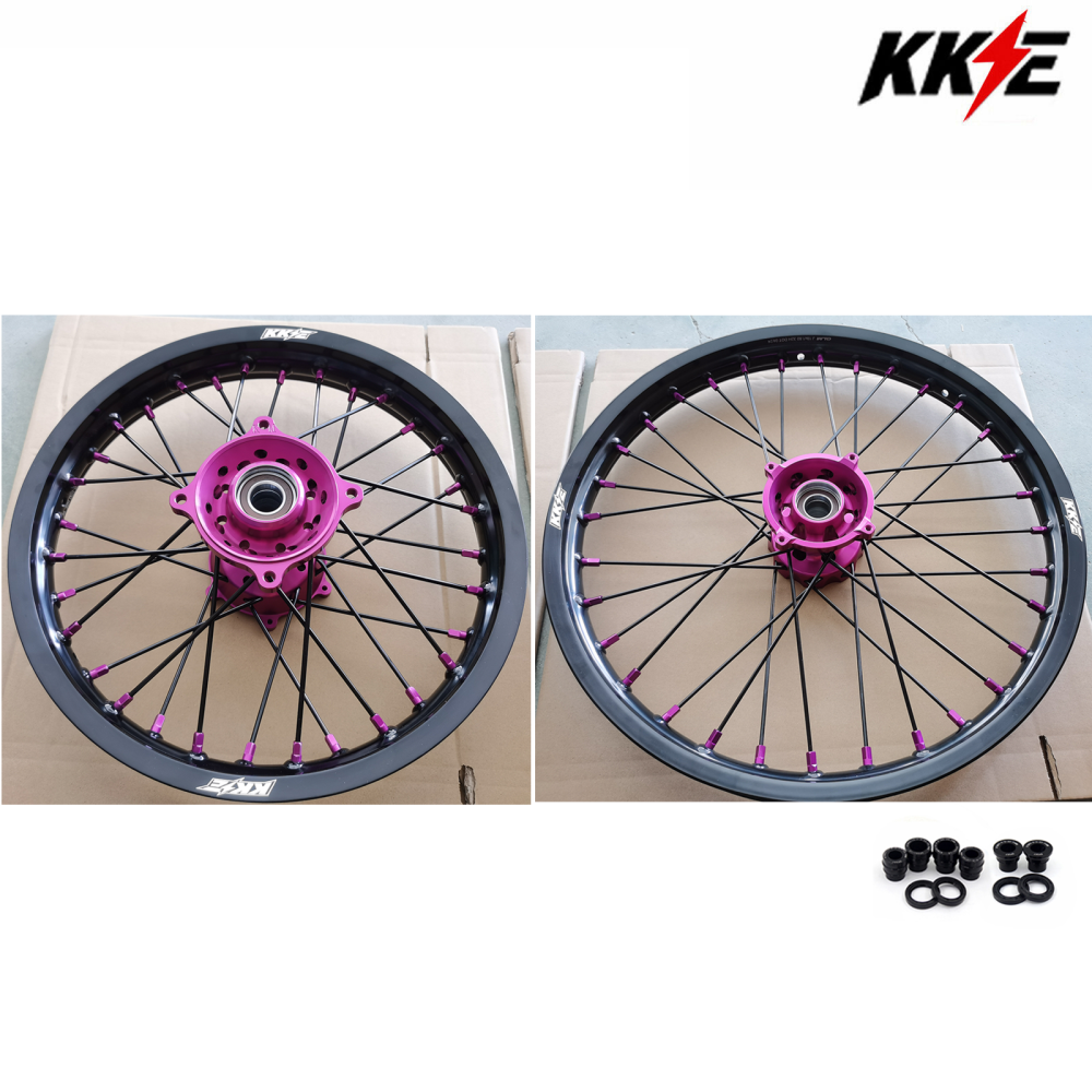 KKE 17/14 Kid's Dirt Bike Wheels Rims Compatible with Husqvarna TC 85 2021 - 2024 / Gas Gas MC 85 2021 - 2024 / KTM 85 SX 2021 - 2024 Blue Nipples