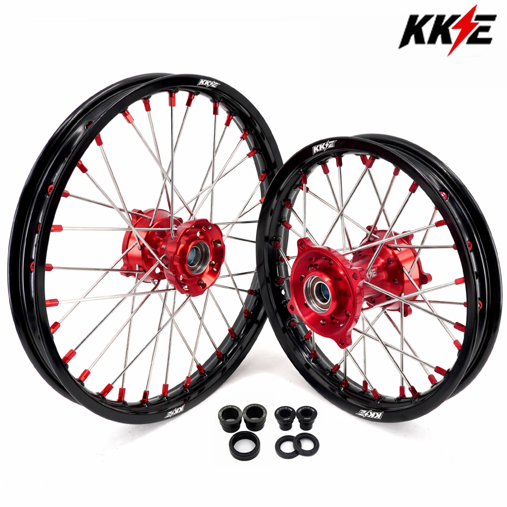 KKE 17/14 Kid's Dirt Bike Wheels Rims Compatible with Husqvarna TC 85 2021 - 2024 / Gas Gas MC 85 2021 - 2024 / KTM 85 SX 2021 - 2024 Blue Nipples