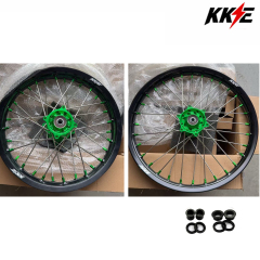 19/16 Returned Wheels for KX85 2000-2025/ KX100 KX112 KX80 93-2000 --- KKE 19/16 Kid's Dirt Bike Wheels for Kawasaki Green Nipple