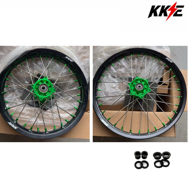 19/16 Returned Wheels for KX85 2000-2025/ KX100 KX112 KX80 93-2000 --- KKE 19/16 Kid's Dirt Bike Wheels for Kawasaki Green Nipple