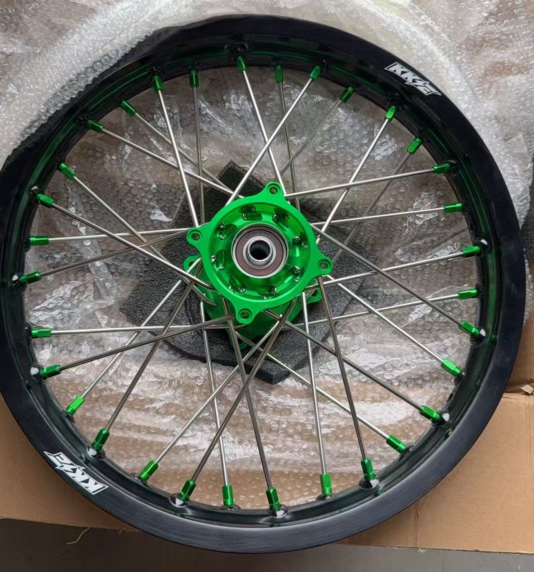 19/16 Returned Wheels for KX85 2000-2025/ KX100 KX112 KX80 93-2000 --- KKE Kid's Dirt Bike Wheels for Kawasaki Green Nipple