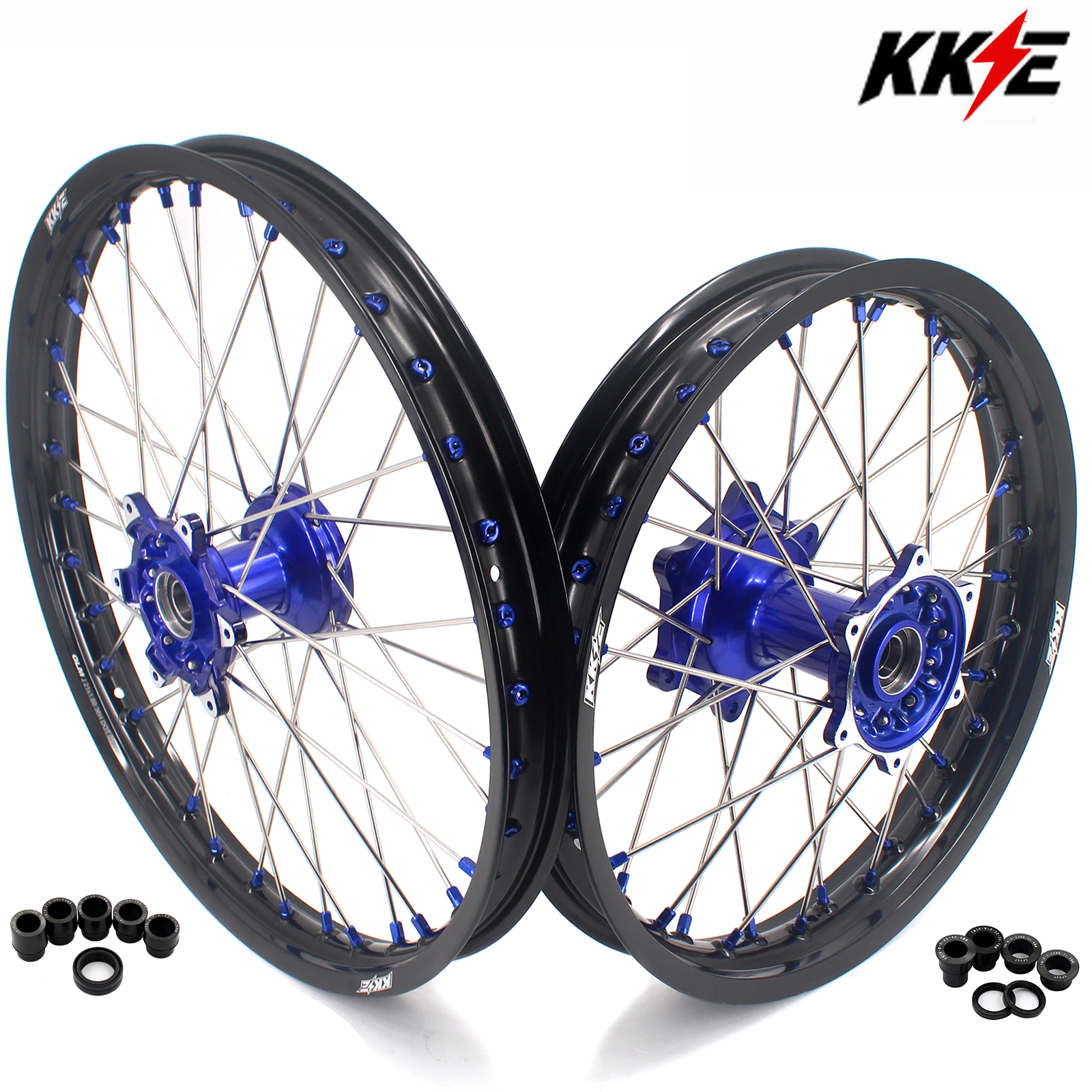 21/18 New-Other Wheels for YZ125 YZ250F - KKE Cast Dirt Bike Wheels fit Yamaha YZ125 YZ250 1999-2025 YZ250F YZ450F Blue Nipples
