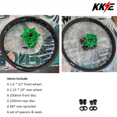 Used Wheels for Kawasaki KX125 KX250 1993-2002 -- KKE 21/19 Dirt Bike Rims Wheels Silver Spoke Nipples