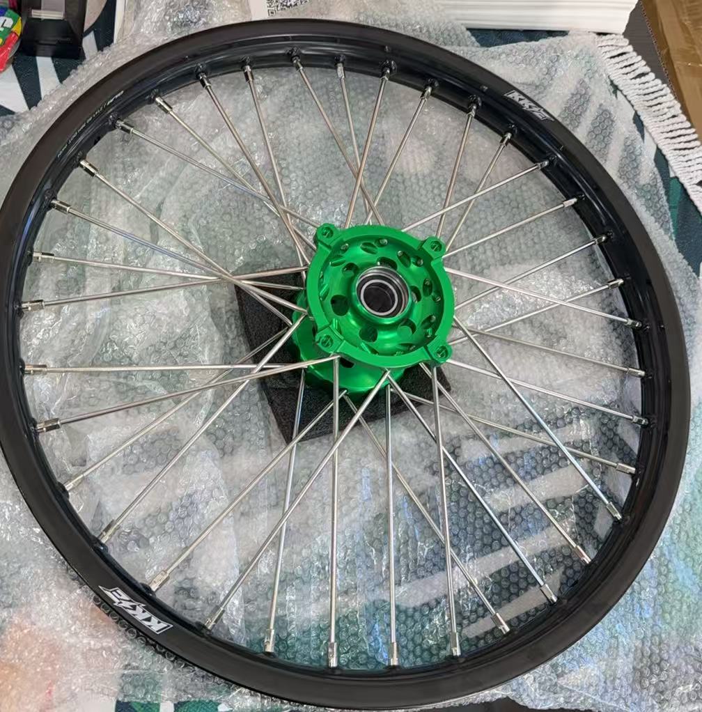 Used Wheels for Kawasaki KX125 KX250 1993-2002 -- KKE 21/19 Dirt Bike Rims Wheels Silver Spoke Nipples