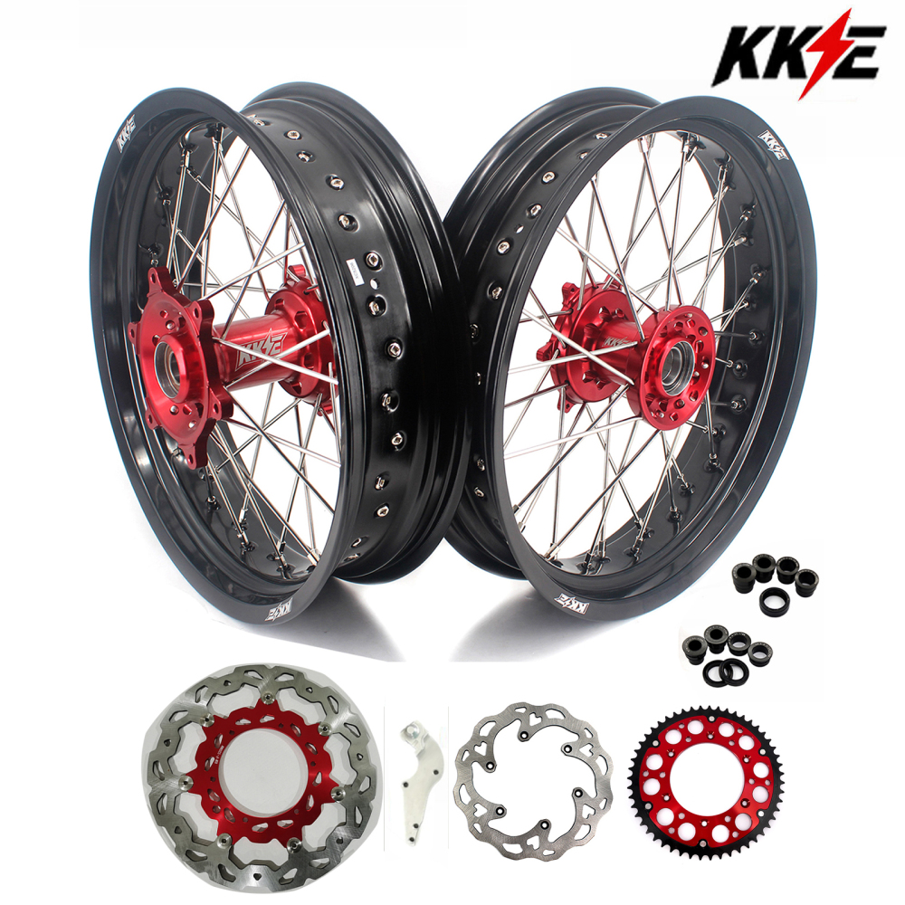 for KTM 125-530CC-KKE 17" Supermoto Wheels for Gas Gas EC MC 2021-2026 / KTM 125-530CC XCW EXC EXCW 2000-2025 CNC Red Hubs