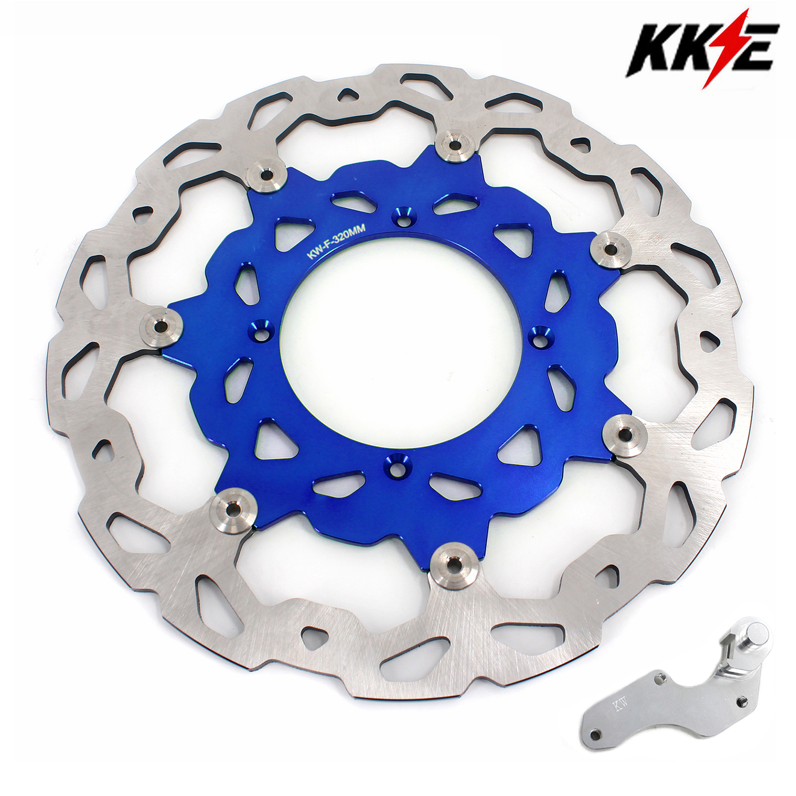 For KAWASAKI KX250 KX450F 2006-2018 - KKE 320MM Blue Oversize Floating Brake Disc Rotor + Silver Bracket Adapter