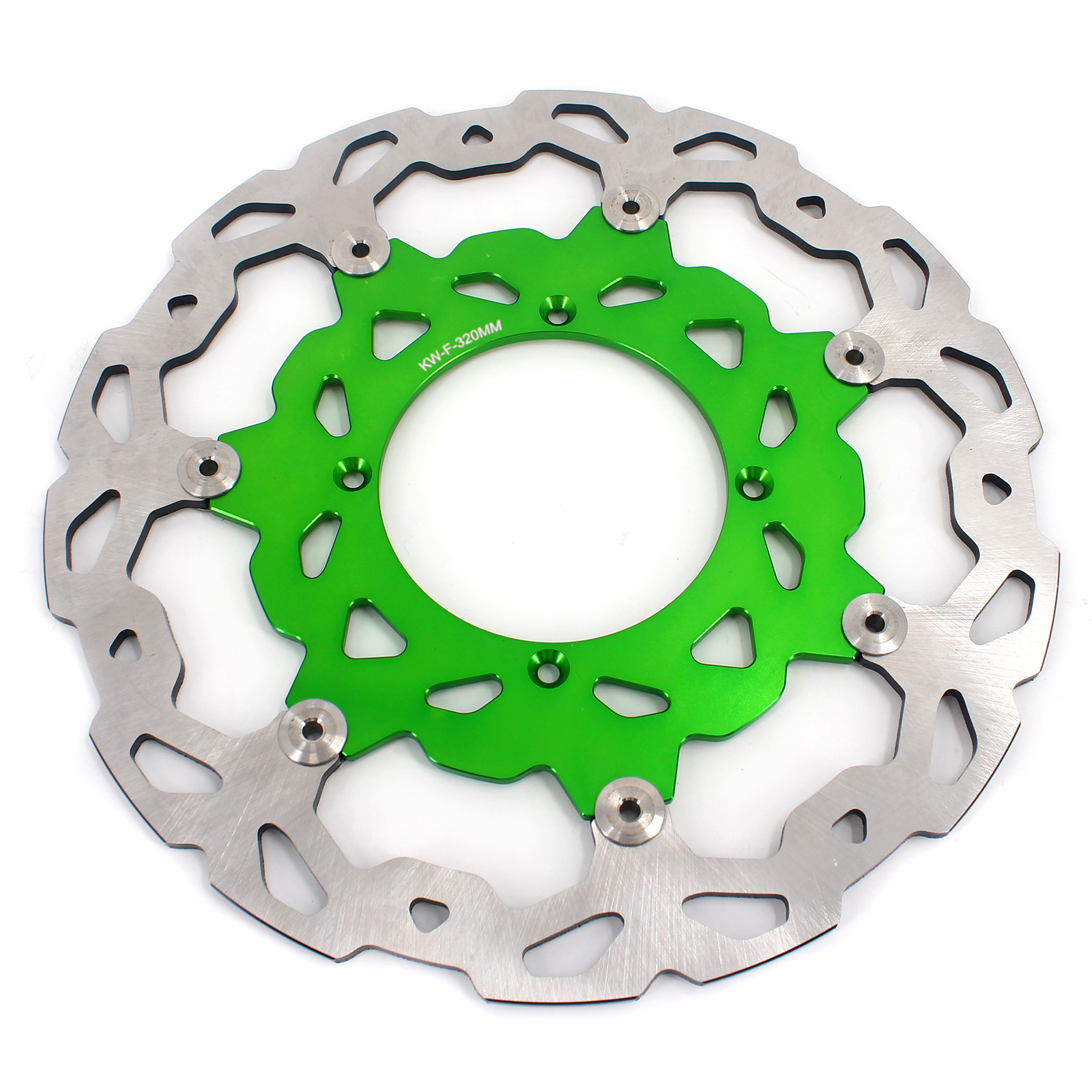For KAWASAKI KX250 KX450F 2006-2018 - KKE 320MM Green Oversize Floating Brake Disc Rotor + Silver Bracket Adapter