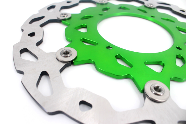 For KAWASAKI KX250 KX450F 2006-2018 - KKE 320MM Green Oversize Floating Brake Disc Rotor + Silver Bracket Adapter