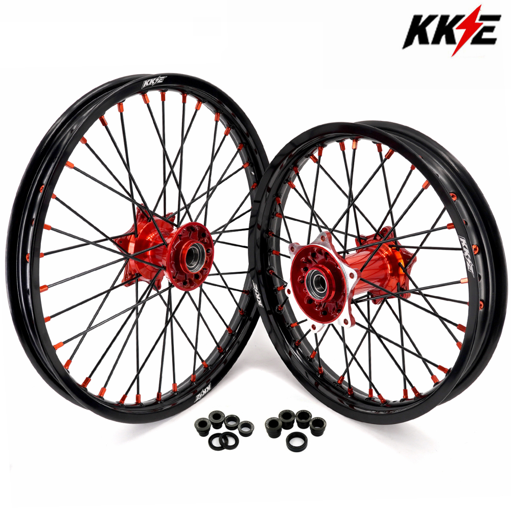 KKE Casting Wheels Rims Set Compatible with KTM EXC-F 125 2003-2025 / Husqvarna FE FC 2014-2024 Silver Hub / Black Spoke