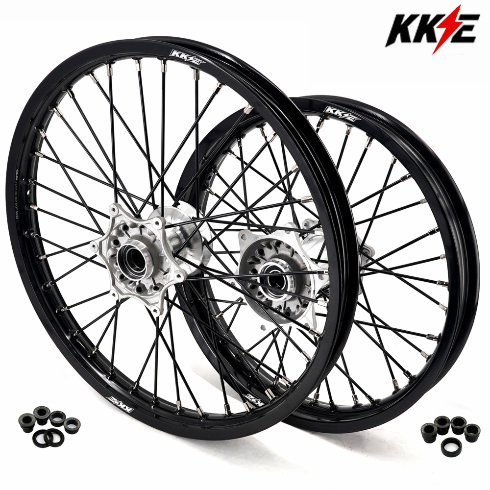KKE Casting Wheels Rims Set Compatible with KTM EXC-F 125 2003-2025 Silver Hub / Black Spoke